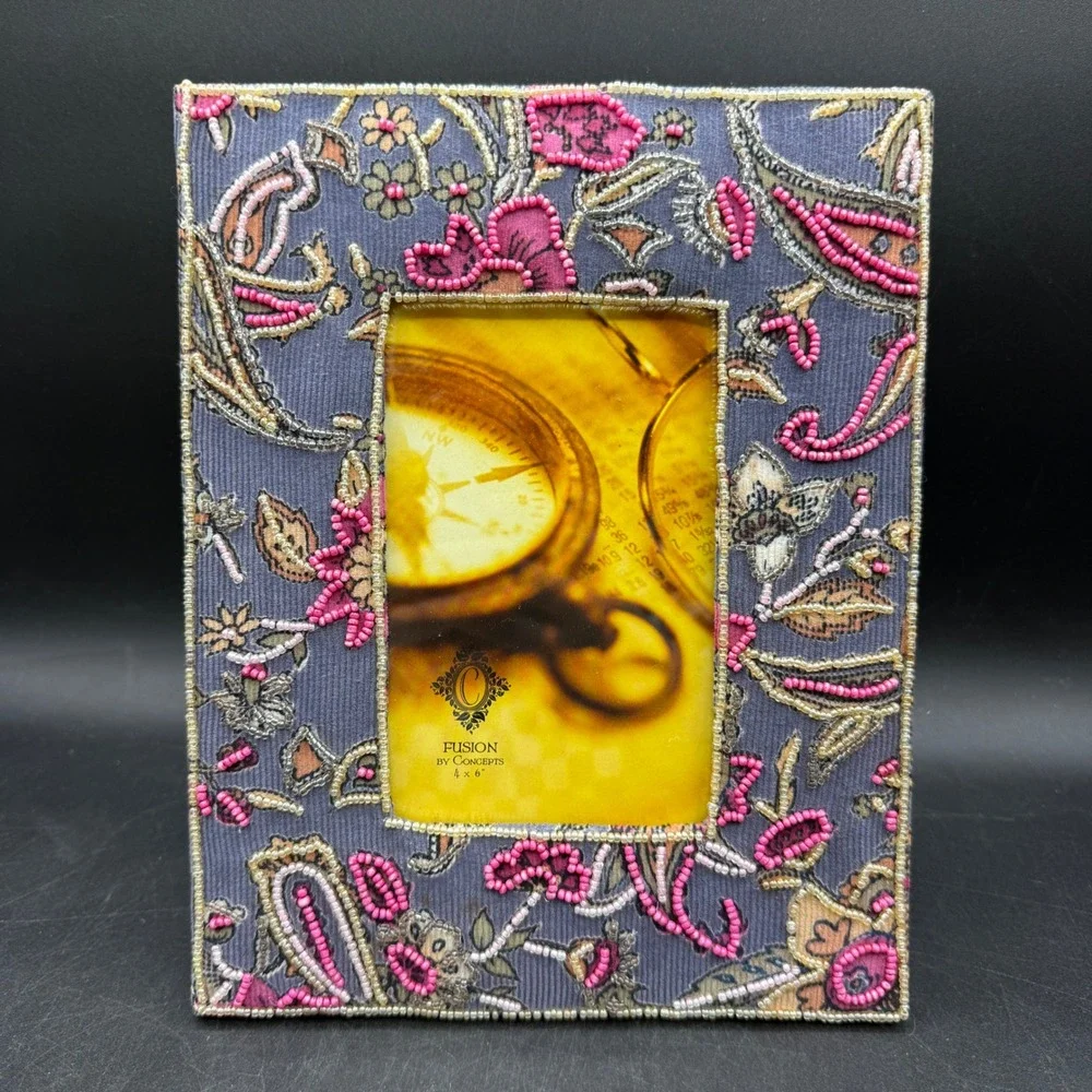 Fusion by Concepts Picture Frame 4x6 Paisley Beaded Boho Cottage Vintage